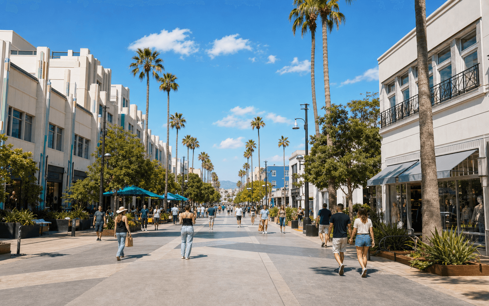 People walking along the Third Street Promenade